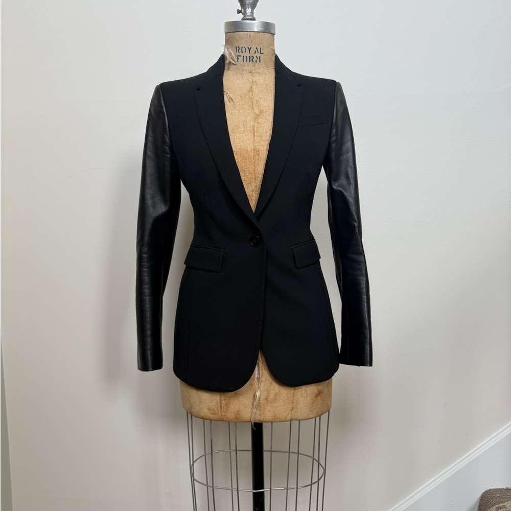 Black Women's Blazer with Leather Sleeves